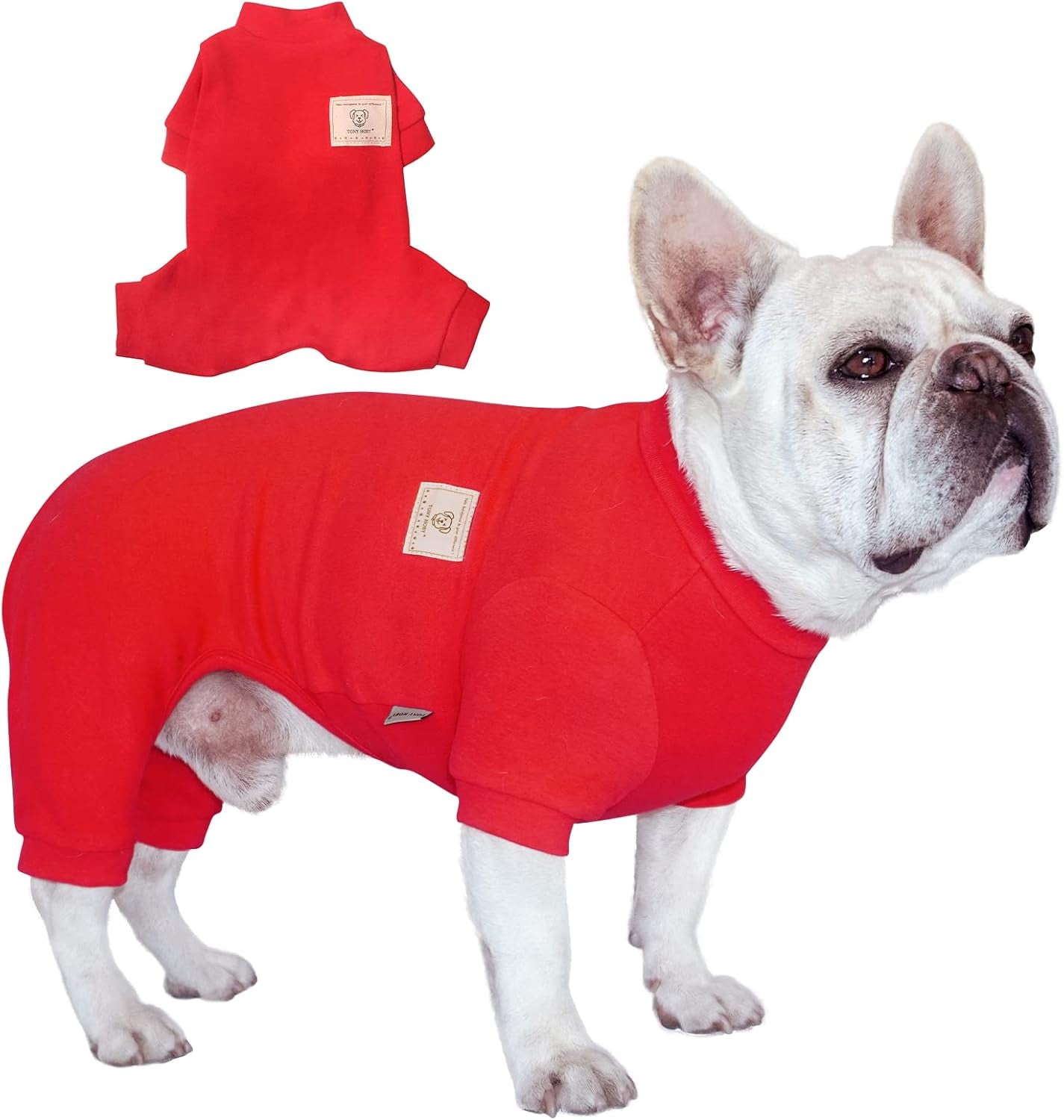 Dog Pajamas, 4 Legged Dog Pajamas with Thermal, Cotton Pet Clothes for Small Medium Dogs (Red, L)